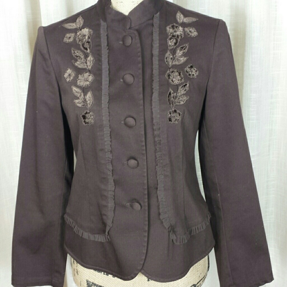 Talbots Petites Embroidered Ruffle Trimmed Blazer - Picture 2 of 7